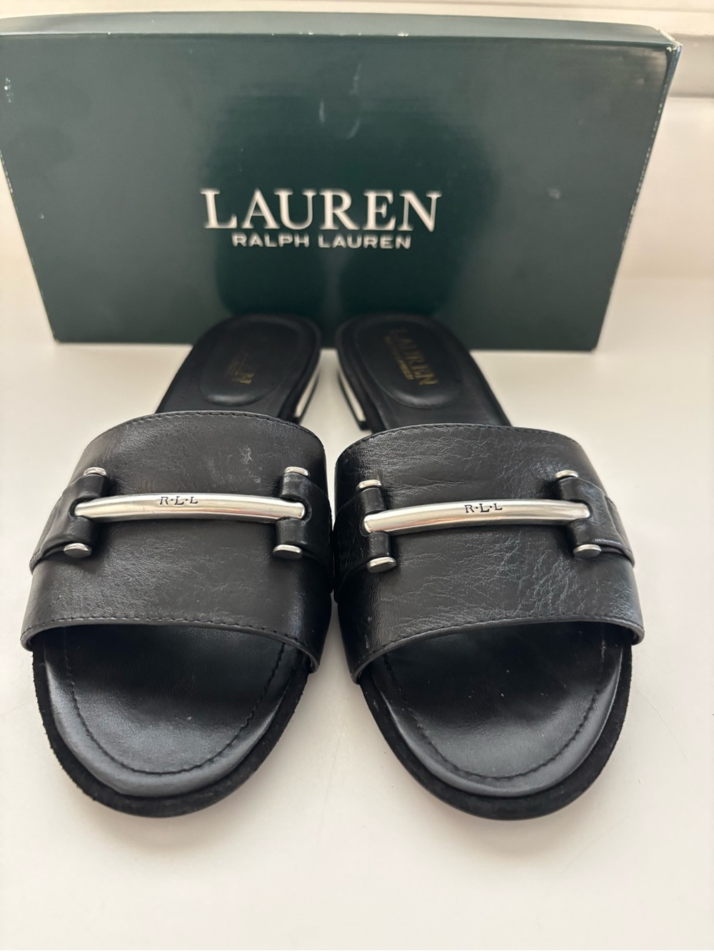 Ralph Lauren Polo Black Leather Slides